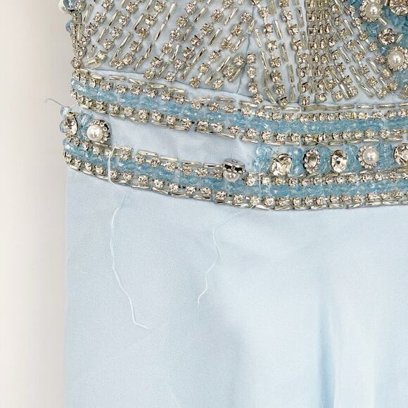 Mac Duggal Long Party Elsa Gown Beaded Bodice Ice Blue Size 8 New With Defects - Picture 10 of 12